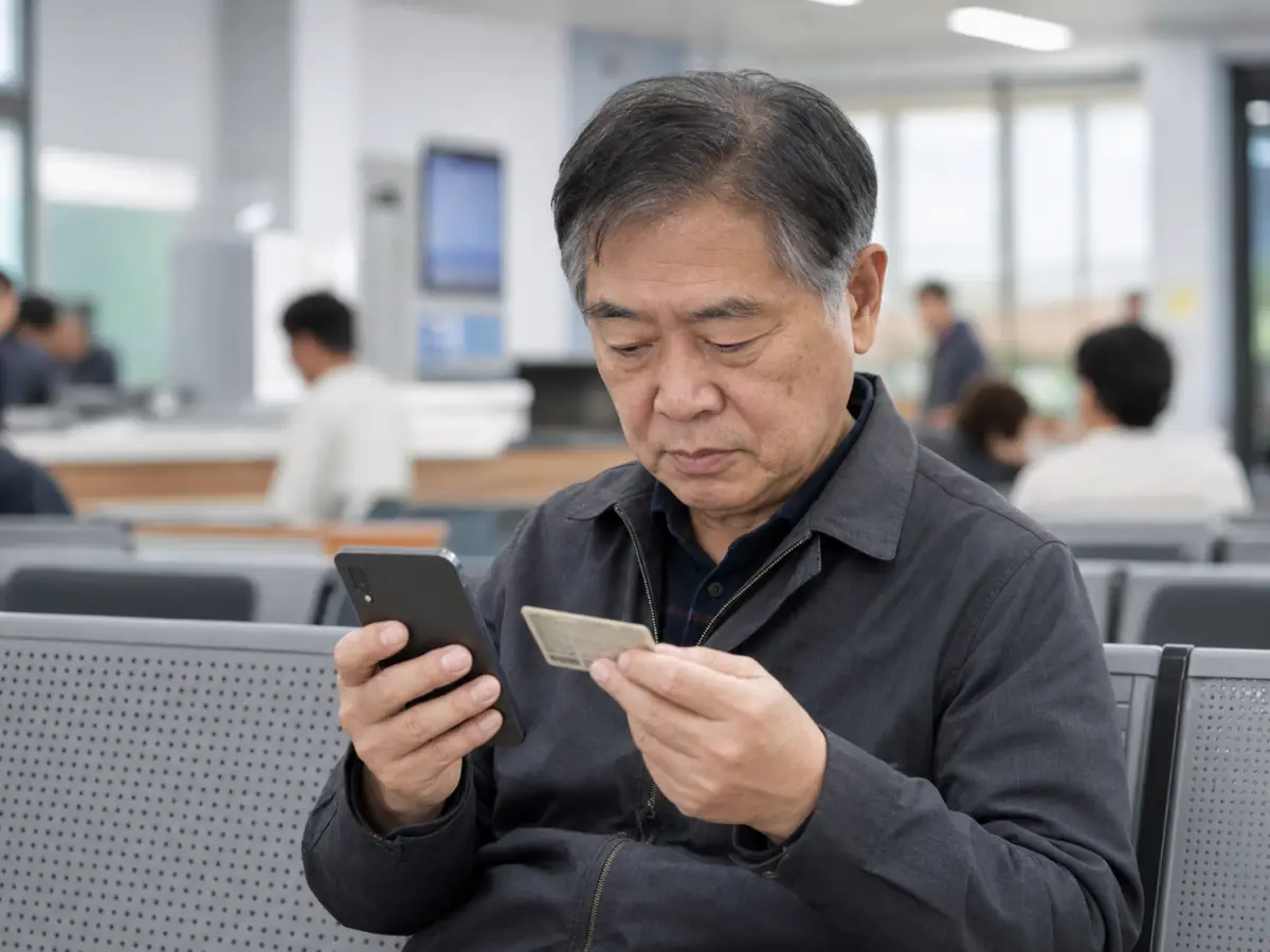 운전면허 적성검사 갱신기간을 확인하는 한국인 중장년 남성